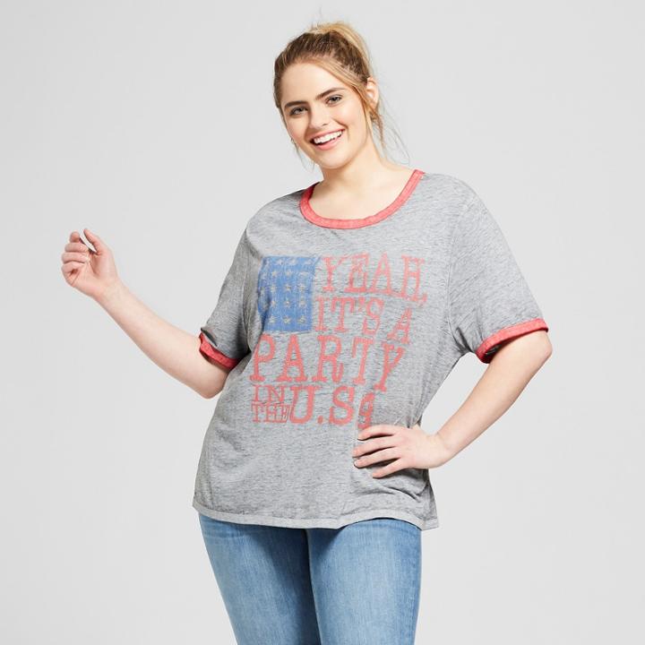Women's Plus Size Party In The Usa Short Sleeve Graphic T-shirt - Lyric Culture (juniors') Heather Gray