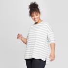 Women's Plus Size Striped Asymmetric Long Sleeve Knit Top - Ava & Viv Gray