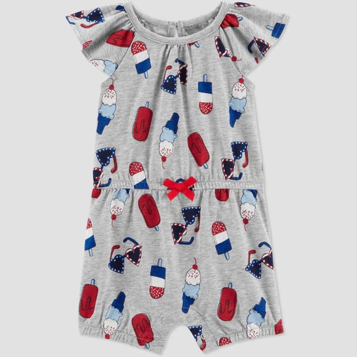 Baby Girls' Summer Print Romper - Just One You Made By Carter's Gray/red