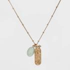 Semi-precious Amazonite Scarab Charm And Textured Pendant Necklace - Universal Thread Mint, Women's, Green