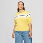 Women's Plus Size Striped Short Puff Sleeve Crew Neck Sweater - Who What Wear Yellow 2x, Yellow