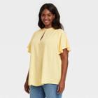 Women's Plus Size Floral Print Short Sleeve Femme Flutter Blouse - Ava & Viv Yellow X