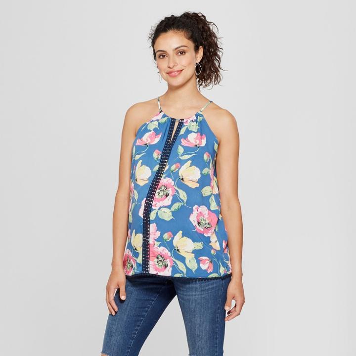 Maternity Floral Sleeveless Crochet Trim Printed Top - Macherie Navy (blue) L, Infant Girl's
