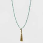 No Brand Semi Precious Beaded Tassel Pendant Necklace - Green/gold, Women's