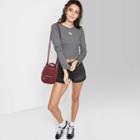 Women's Long Sleeve Fitted Rib-knit T-shirt - Wild Fable Gray Sunflower Embroidery