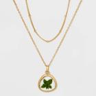Bella Uno Bellissima Gold Plated Pressed Wildflower Flower Pendant Necklace - Green