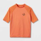 Plusboys' Short Sleeve Wave Print Rash Guard Swim Shirt - Art Class Orange