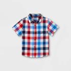 Toddler Boys' Plaid Poplin Woven Short Sleeve Button-down Shirt - Cat & Jack Red