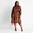 Women's Plus Size Long Sleeve Mock Neck Asymmetrical A-line Dress - Future Collective With Kahlana Barfield Brown Brown/black