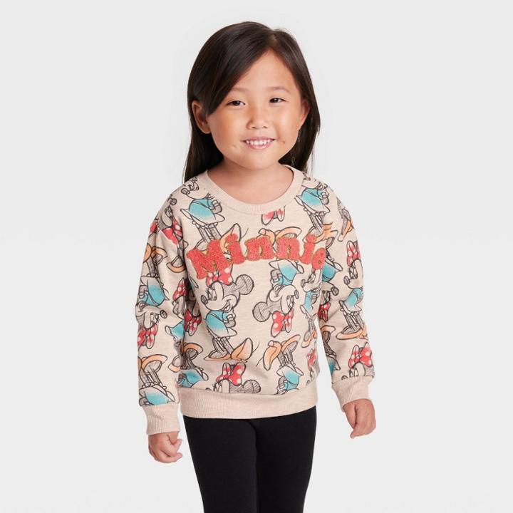 Toddler Girls' Disney Minnie Mouse Solid Pullover Sweatshirt - Beige