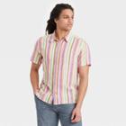 Men's Striped Regular Fit Short Sleeve Button-down Shirt - Goodfellow & Co Pink