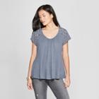 Women's Woven Short Sleeve Embroidered Knit Top - Knox Rose Gray