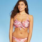 Women's V Wire Tie Front Bralette Floral Bikini Top - Xhilaration Mauve Floral Print D/dd Cup, Women's, Pink
