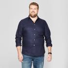 Men's Tall Standard Fit Whittier Oxford Brushed Long Sleeve Collared Button-down Shirt - Goodfellow & Co Xavier Navy