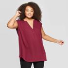 Women's Plus Size Sleeveless V-neck Woven Tunic Blouse - A New Day Burgundy