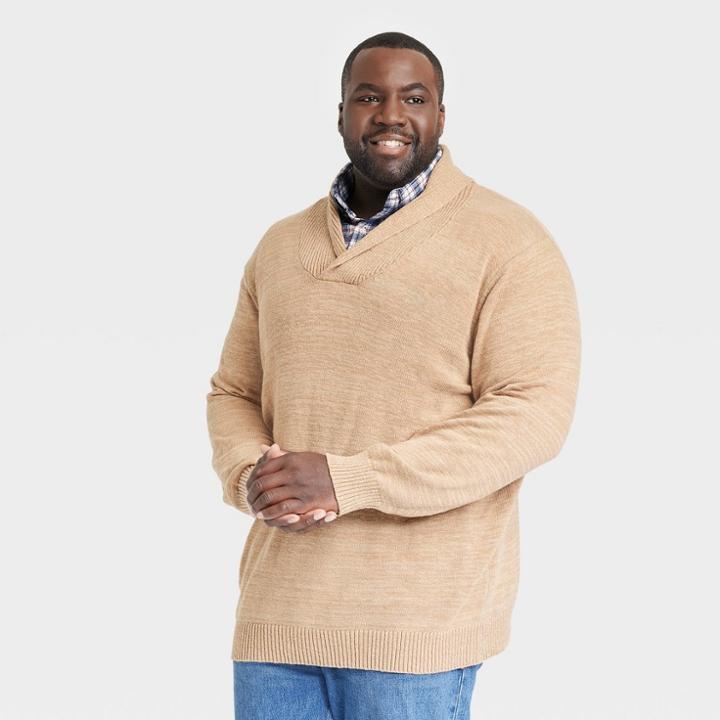 Men's Big & Tall Shawl Collared Pullover - Goodfellow & Co Tan