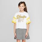 Girls' Short Sleeve Stripe Graphic T-shirt - Art Class White