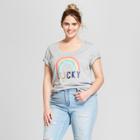 Women's Plus Size St. Patrick's Day Rainbow Lucky Scoop Neck Short Sleeve Graphic T-shirt - Grayson Threads (juniors') - Gray