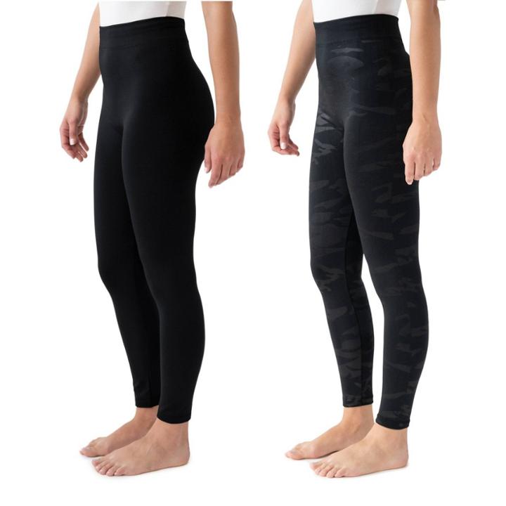 Muk Luks Women's 2pk Fleece Lined Tapered Leggings - Black/camo
