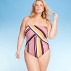 Women's Plus Size Bandeau One Piece Swimsuit - Kona Sol Multi Stripe 14w, Women's,