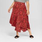 Women's Plus Size Floral Print Seamed Asymmetric Hem Slip Skirt - Who What Wear Red/black 22w, Red/black Floral