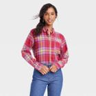 Women's Long Sleeve Relaxed Fit Button-down Flannel Shirt - Universal Thread Pink Plaid