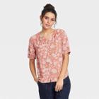 Women's Floral Print Short Sleeve Button-front Blouse - Universal Thread Brown