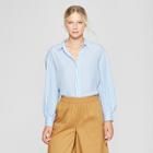 Women's Striped Long Puff Sleeve Button-up Shirt - Who What Wear Blue/white Xl, Blue/white