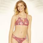 Women's Knotted Back Keyhole High Neck Bikini Top - Xhilaration Clay Floral