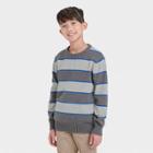Boys' Rugby Striped Crew Neck Sweater - Cat & Jack Gray/blue