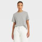 Women's Striped Short Sleeve Linen T-shirt - A New Day Tan