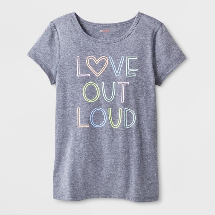 Girls' Adaptive Short Sleeve Love Out Loud Graphic T-shirt - Cat & Jack Gray