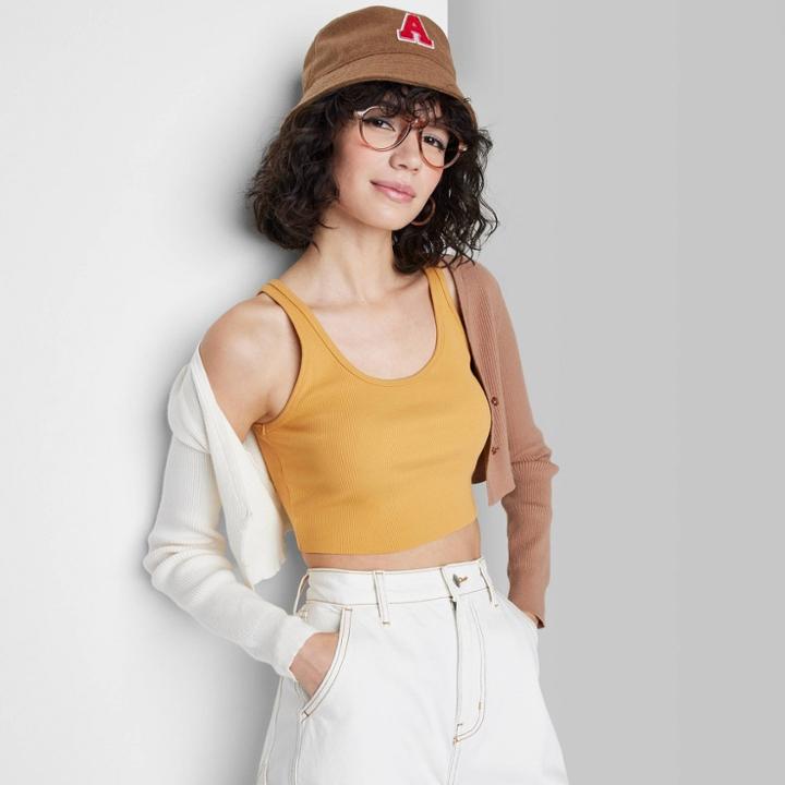 Women's Slim Fit Cropped Tiny Tank Top - Wild Fable Dark Gold