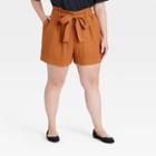 Women's Plus Size High-rise Paperbag Shorts - A New Day Brown
