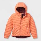 Girls' Packable Hooded Puffer Jacket - All In Motion Coral