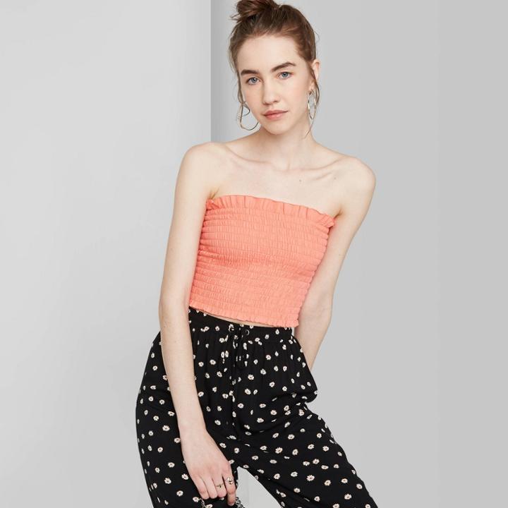Women's Smocked Cropped Tube Top - Wild Fable Coral Xs, Women's, Pink