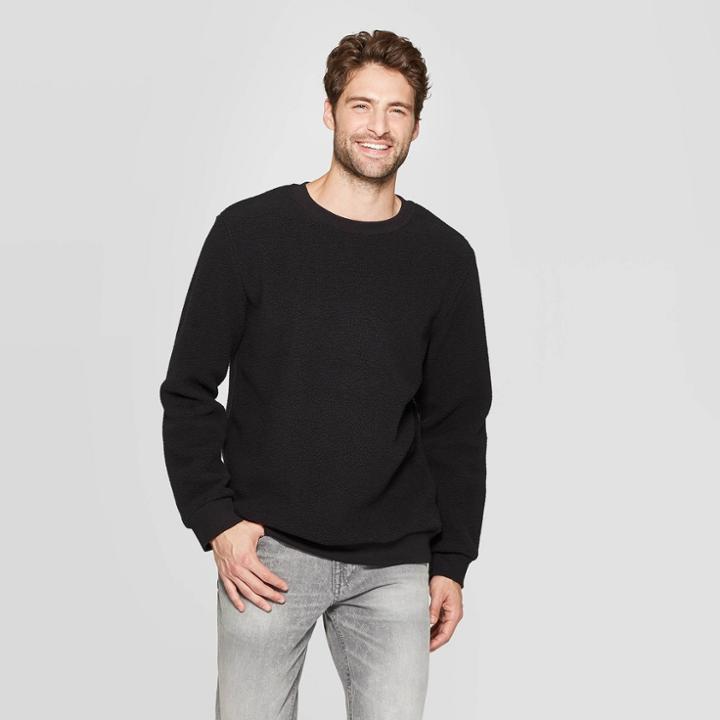 Men's Standard Fit Sherpa Sweatshirt - Goodfellow & Co Black M,