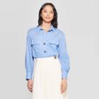 Women's Long Sleeve Double Pocket Button-down Shirt - Who What Wear Blue
