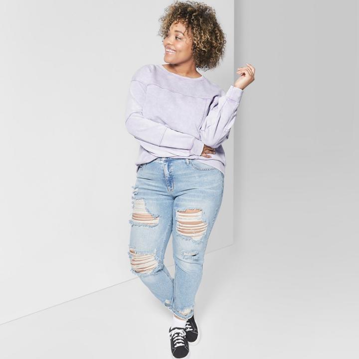 Women's Plus Size Washed Seam Detail Crew Sweatshirt - Wild Fable Purple