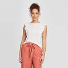 Women's Ruffle Short Sleeve Linen T-shirt - A New Day White