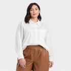 Women's Plus Size Long Sleeve Oversized Button-down Boyfriend Shirt - A New Day White