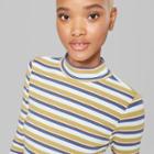 Women's Striped Long Sleeve Rib Mockneck - Wild Fable Yellow/blue/white