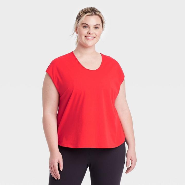 Women's Plus Size Short Sleeve Scoop Neck T-shirt - All In Motion Bright Red