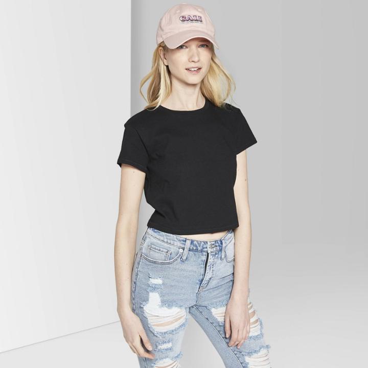 Women's Short Sleeve Crew Neck Boxy T-shirt - Wild Fable Black