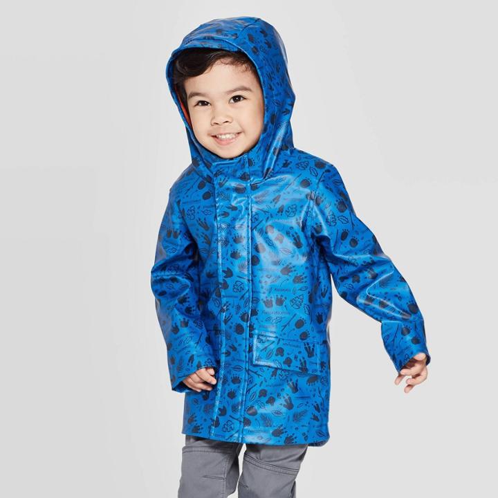 Toddler Boys' Fossil Print Rain Coat - Cat & Jack Blue