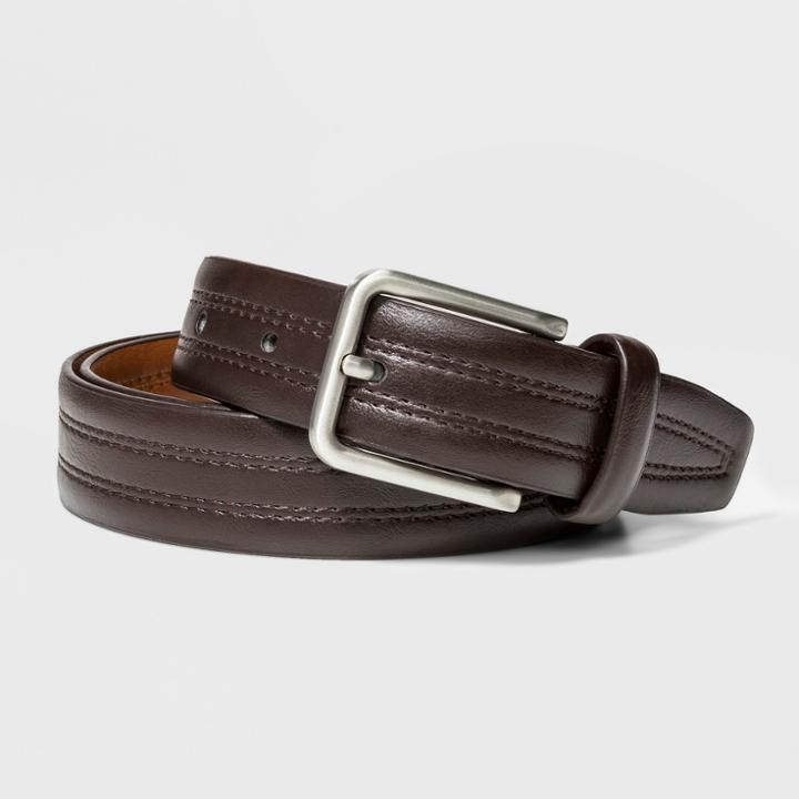 Men's 30mm 2row Stitching Belt - Goodfellow & Co Brown