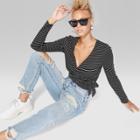 Women's Striped Long Sleeve Tie Front Wrap Top - Wild Fable Black/white