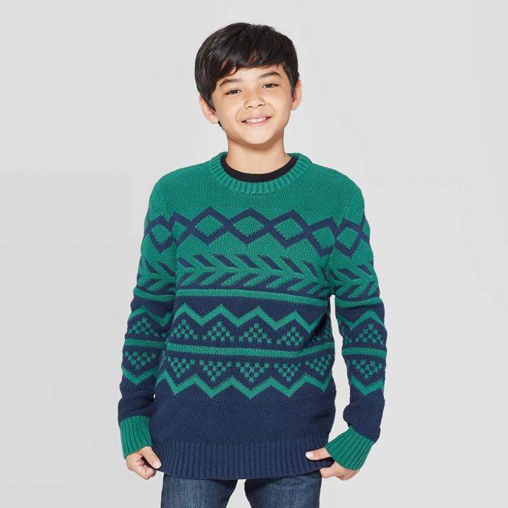 Boys' Long Sleeve Pullover - Cat & Jack Green/navy S, Boy's,