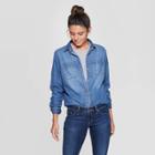 Women's Long Sleeve Collared Labette Denim Woven Shirt - Universal Thread Blue