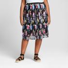 Women's Plus Size Textured Mesh Midi Skirt - Ava & Viv Black X